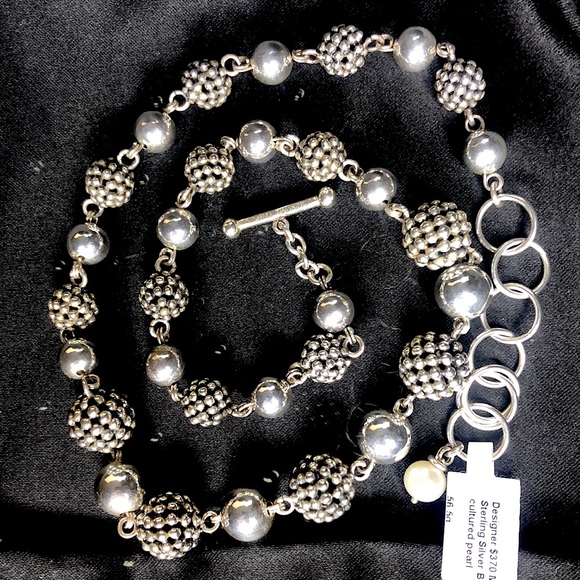 MICHAEL DAWKINS Starry Night Sterling Clusters, Silver Globes, Pearl Necklace - Picture 7 of 17